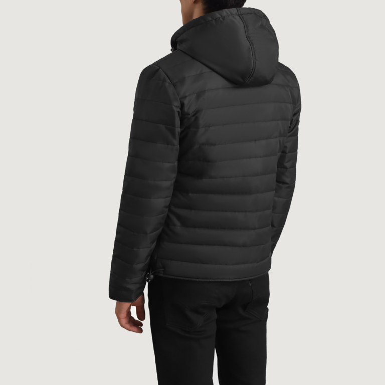 Mens Tyler Black Hooded Puffer Jacket Tilted Back-8-1698700819163